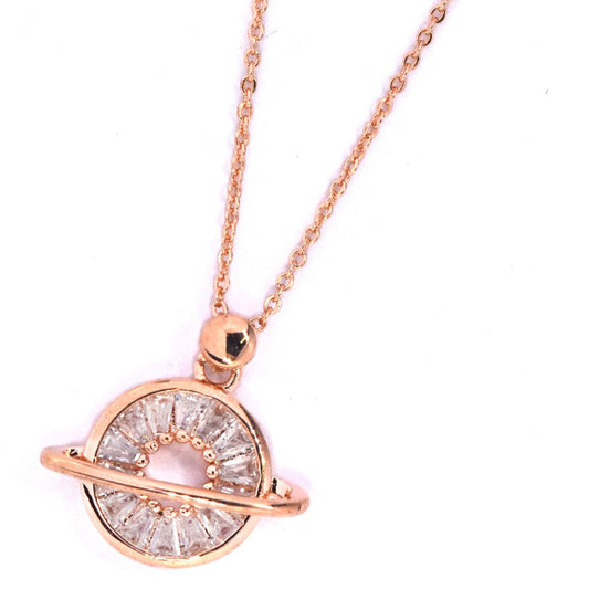 Premium Saturn pendant on chain set with tapered baguettes