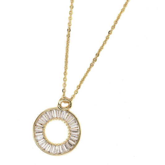 CZYN3227 - Premium brass cubic zirconia halo gold plated necklace