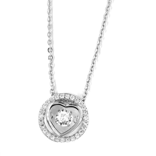 CZYN3593 - Premium brass cubic zirconia framed heart silver necklace