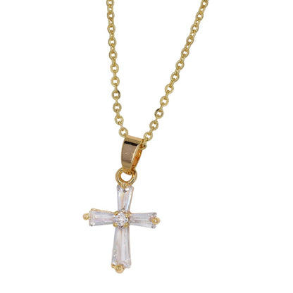 CZYN3733 - Premium brass cubic zirconia cross pendant necklace
