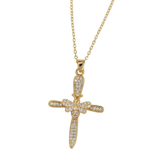 Premium cubic zirconia butterfly cross necklace