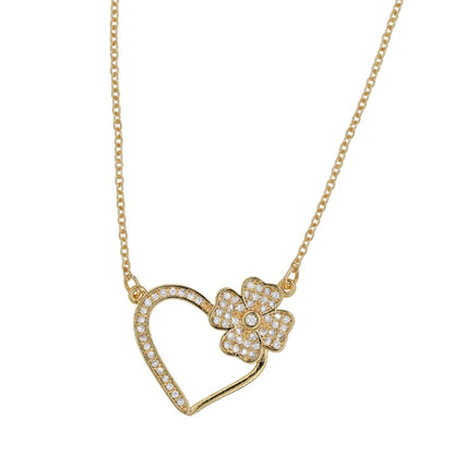 Premium cubic zirconia heart and flower necklace