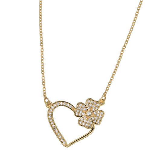 Premium cubic zirconia heart and flower necklace
