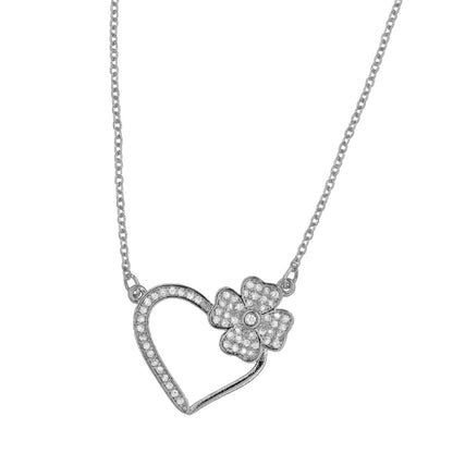 Premium cubic zirconia heart and flower necklace