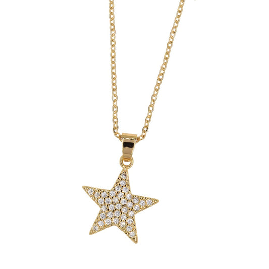 CZYN3739 - Premium brass cubic zirconia star necklace