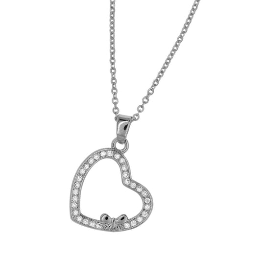 CZYN3742S - Premium brass cubic zirconia heart bow necklace
