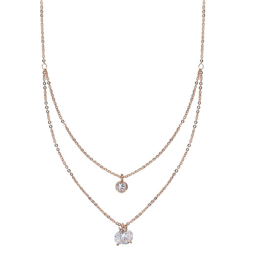 CZYN3785-RG - Premium brass cubic zirconia and little crown layered rose gold necklace