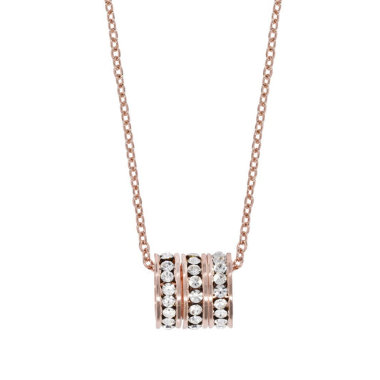 Premium rose gold plated triple barrel ring cubic zirconia necklace