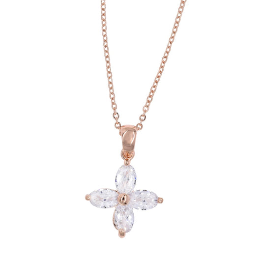 CZYN3789 - Premium brass cubic zirconia 4 petal flower necklace