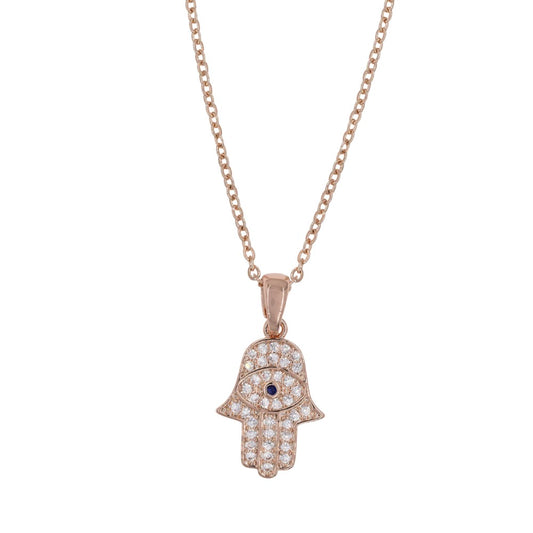 Premium rose gold cubic zirconia Hamsa hand necklace - CZYN3790