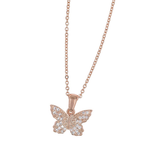 Premium rose gold plated butterfly cubic zirconia pendant necklace