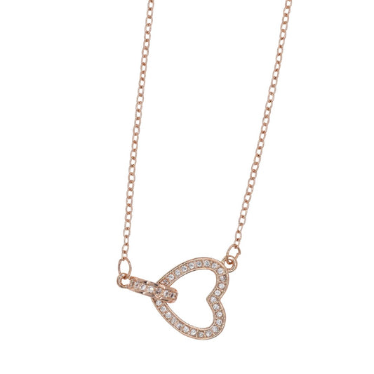 CZYN3801 - Premium brass side heart and bar cubic zirconia necklace