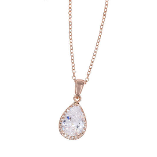Premium teardrop cubic zirconia, rose gold necklace