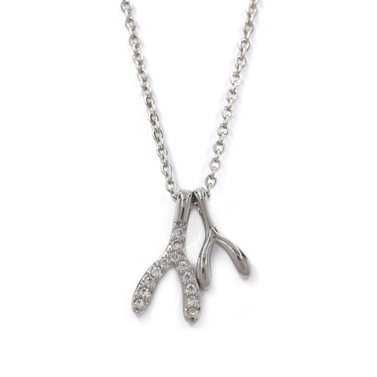 Premium Double  wishbone silver necklace