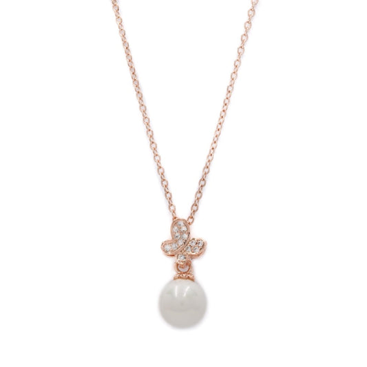 Premium cubic zirconia butterfly and pearl necklace