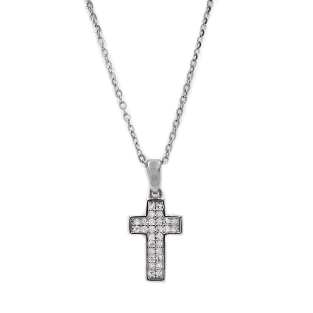 Premium pave cubic zirconia cross silver necklace