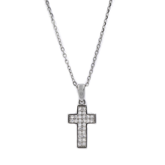 Premium pave cubic zirconia cross silver necklace