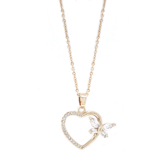 Premium cubic zirconia cutout heart butterfly necklace