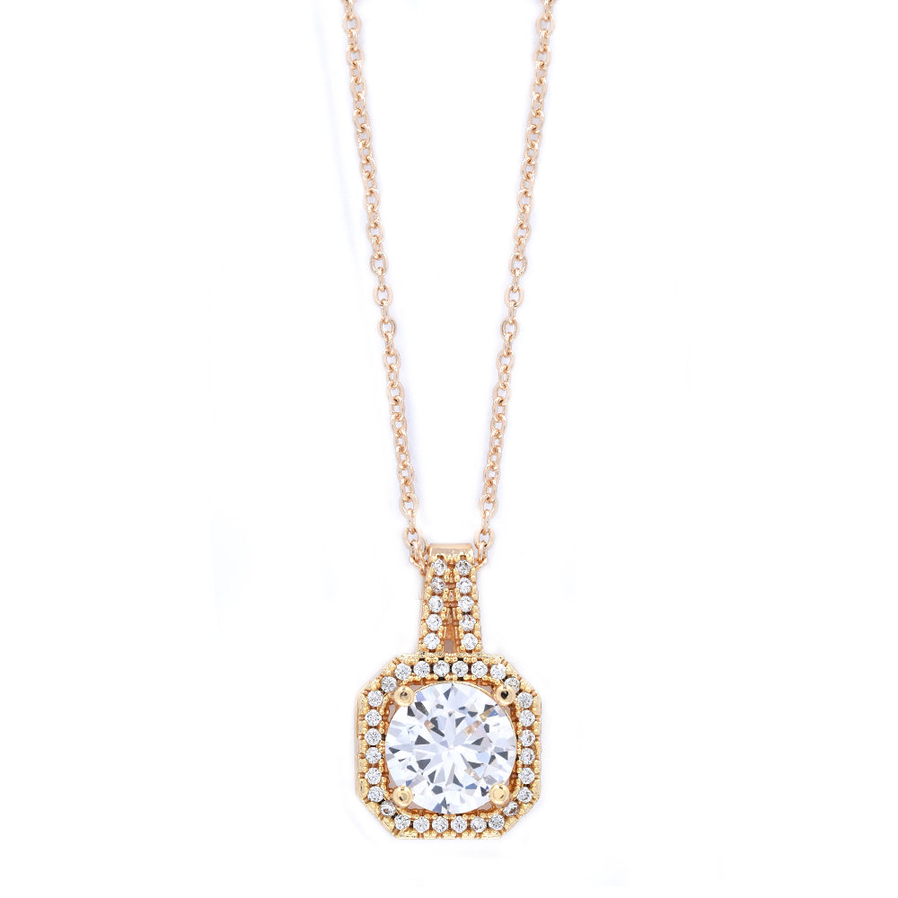 Premium cubic zirconia halo square necklace