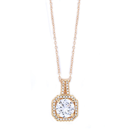 Premium cubic zirconia halo square necklace