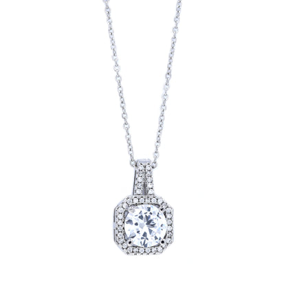 Premium cubic zirconia halo square necklace