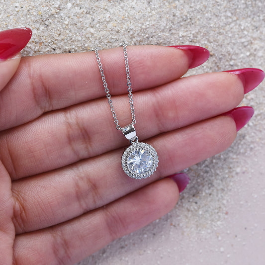 Premium plated Round Halo CZ necklace - CZYN4594