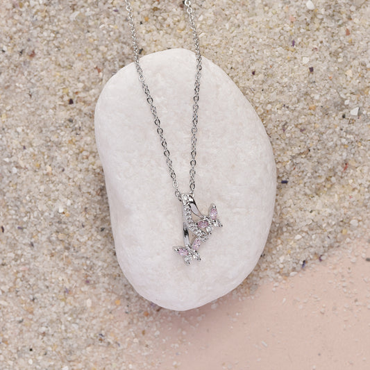 CZYN4601 - Premium plated double CZ butterfly necklace