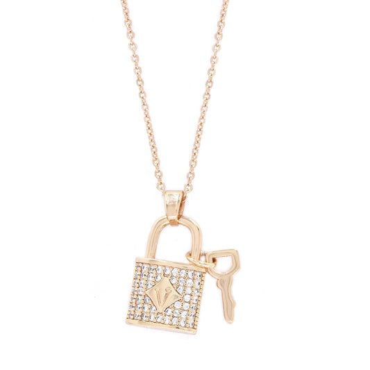 Premium cubic zirconia lock and key on anchor chain  length: 40cm Extension chain length: 5cm
