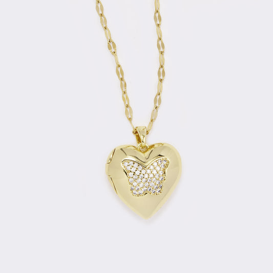 CZYN7389 - Premium brass 40cm + 5cm butterfly locket necklace