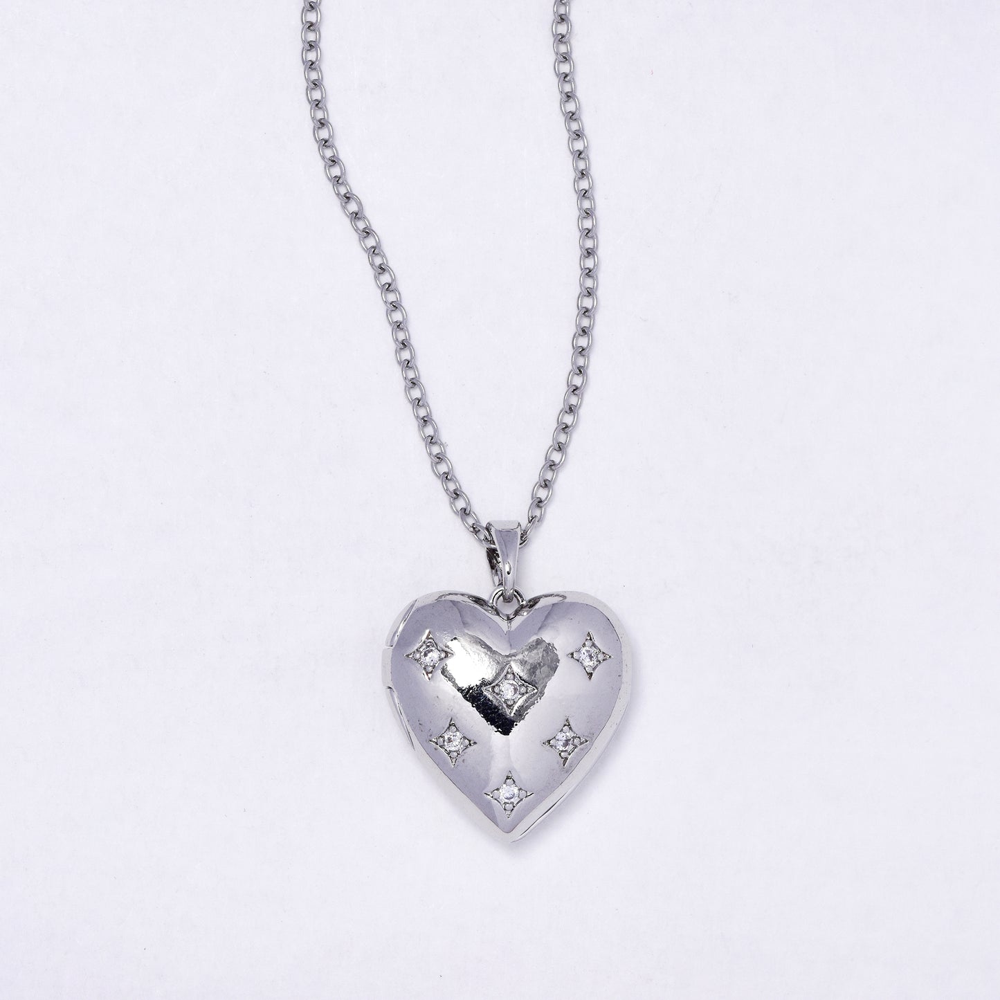 CZYN5637 - Premium brass CZ heart locket on steel chain
