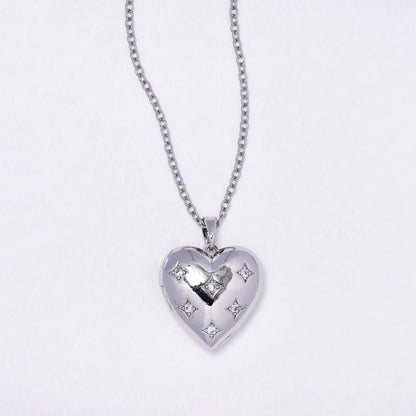 CZYN5637 - Premium brass CZ heart locket on steel chain