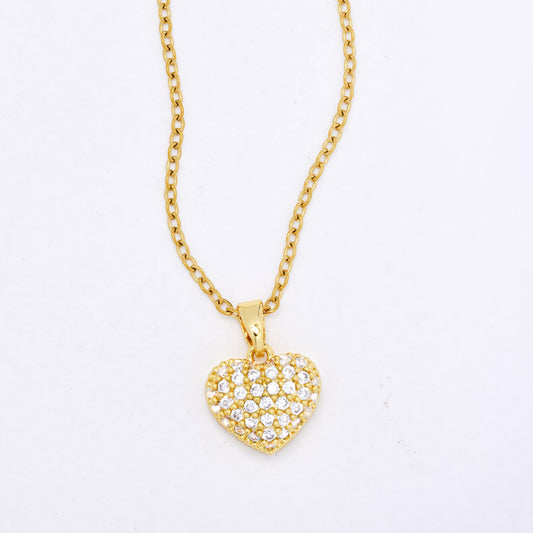 Gold heart pendant on steel chain - CZYN5833