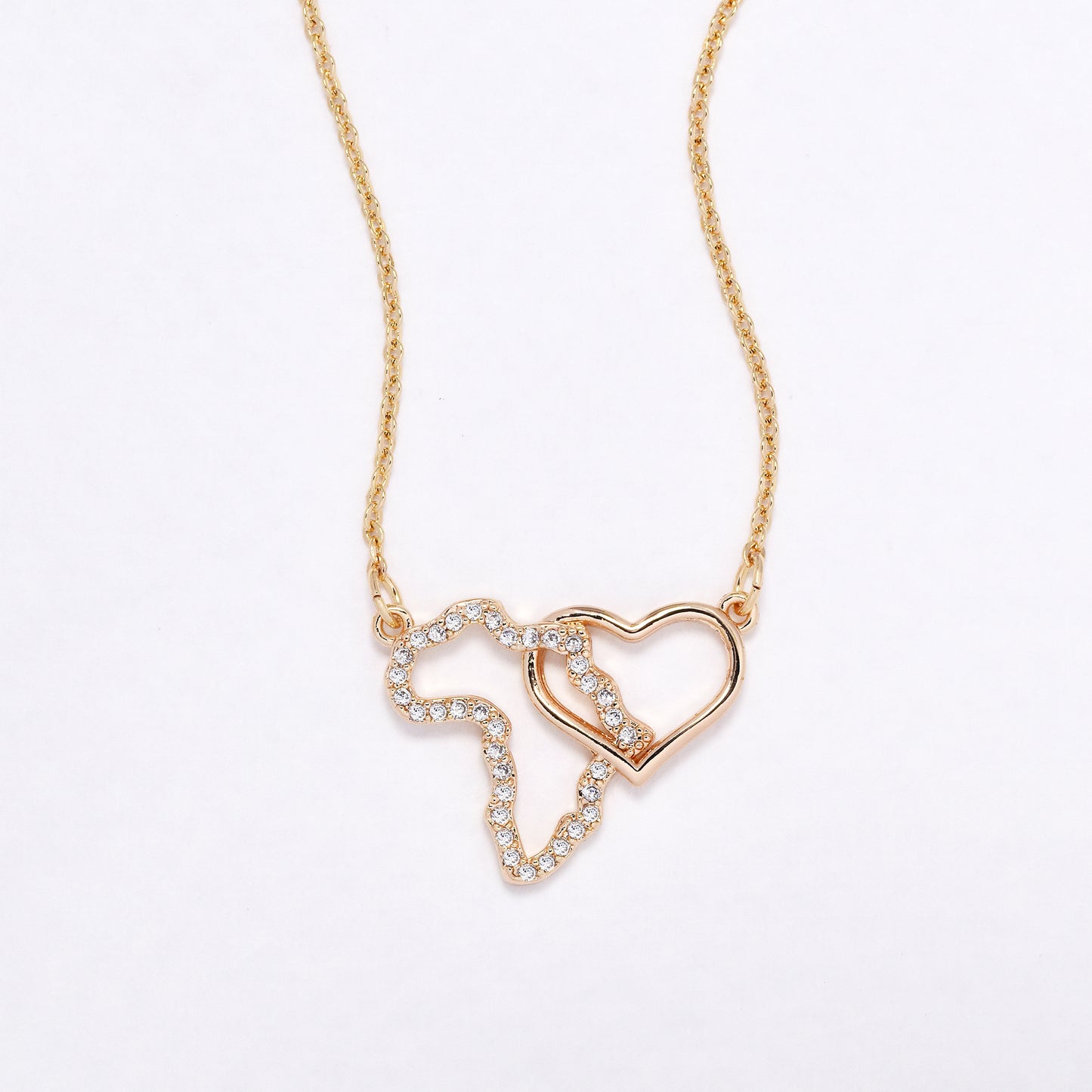 CZYN6171 - CZ heart & african map necklace