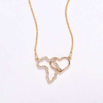CZYN6171 - CZ heart & african map necklace