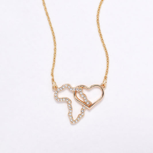 CZYN6171 - CZ heart & african map necklace