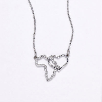 CZYN6171 - CZ heart & african map necklace