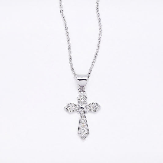 CZYN6177 - CZ curvy cross necklace