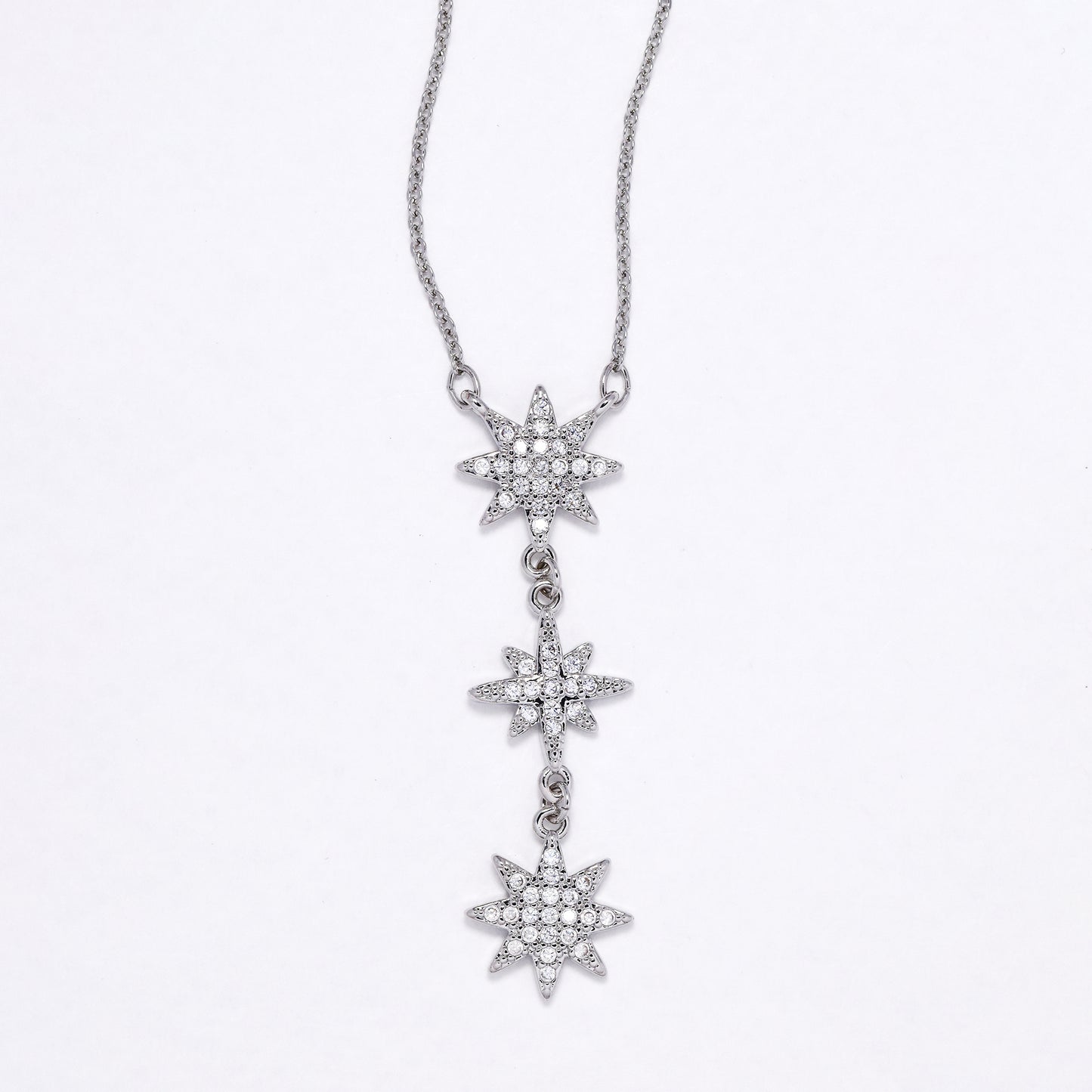 CZYN6181 - CZ 3 star drop necklace