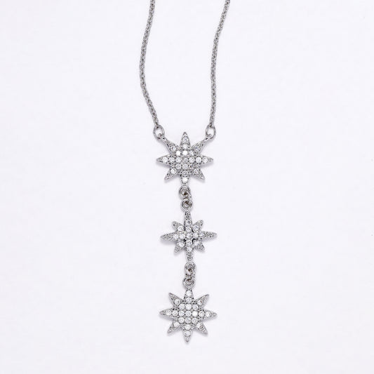 CZYN6181 - CZ 3 star drop necklace