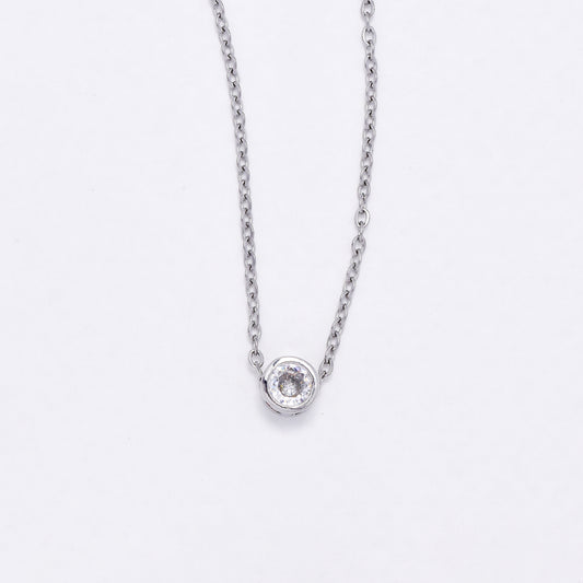 CZYN6225 - 5mm Round CZ Pendant on Chain