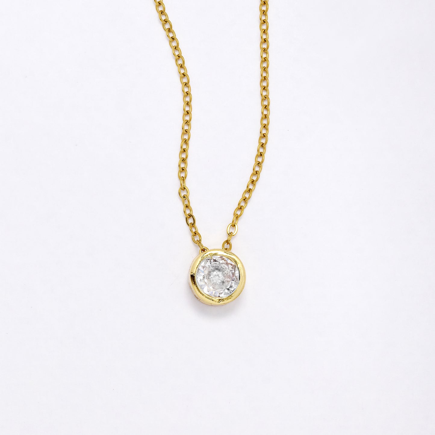 CZYN6226 - 8mm Gold Round CZ Pendant on Chain