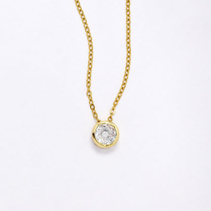 CZYN6226 - 8mm Gold Round CZ Pendant on Chain