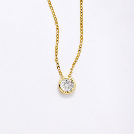 CZYN6226 - 8mm Gold Round CZ Pendant on Chain