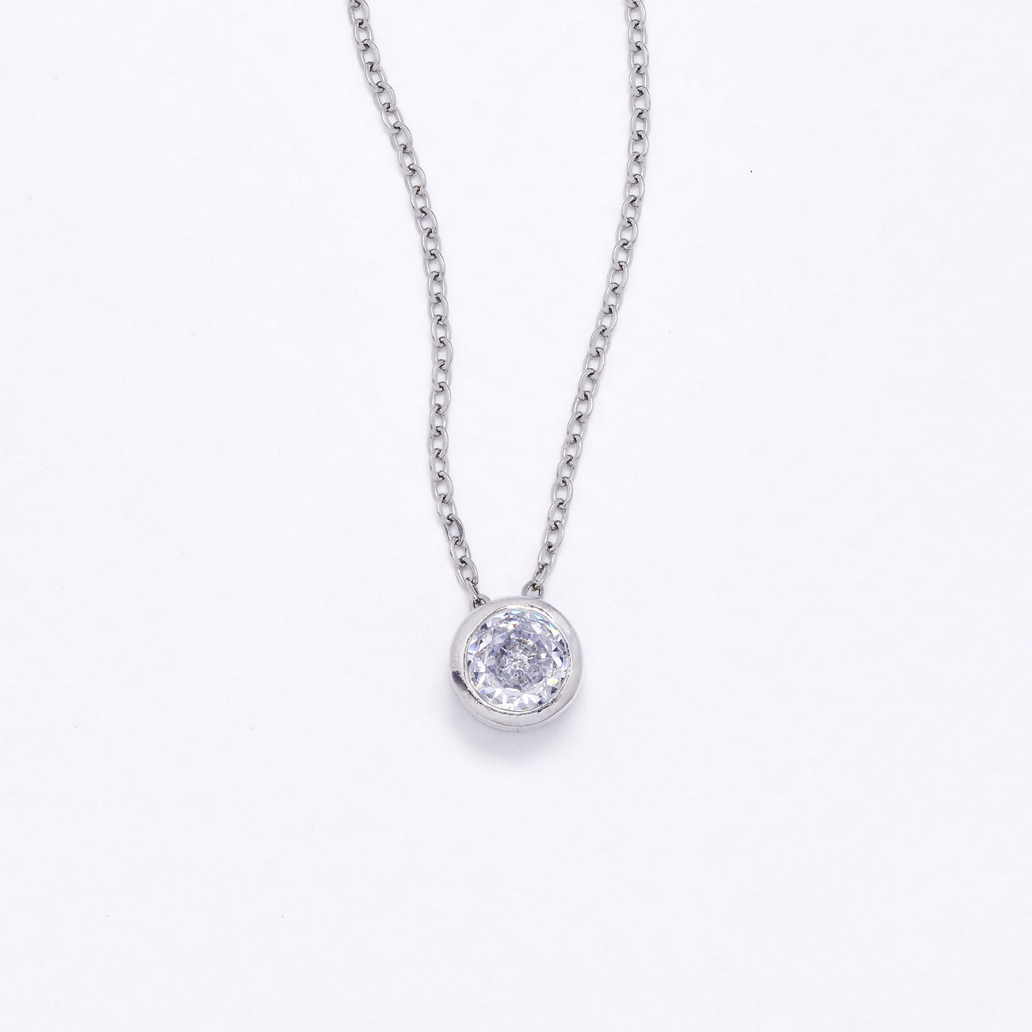 CZYN6226 - 8mm Gold Round CZ Pendant on Chain