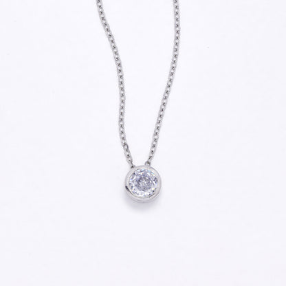 CZYN6226 - 8mm Gold Round CZ Pendant on Chain