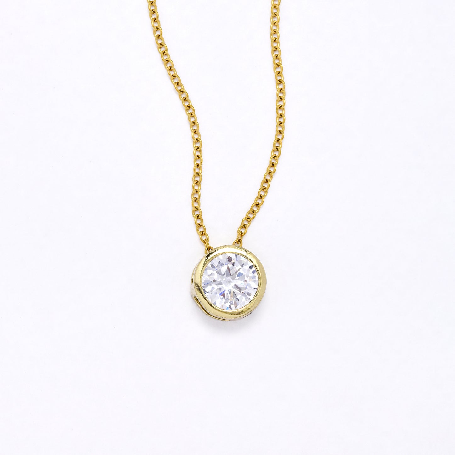 CZYN6227 - 10mm Gold Round CZ Pendant on Chain