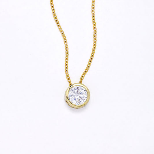 CZYN6227 - 10mm Gold Round CZ Pendant on Chain