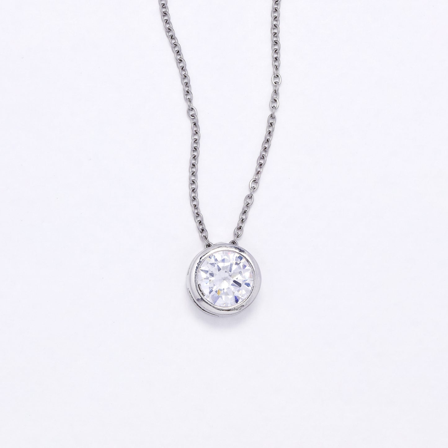 CZYN6227 - 10mm Gold Round CZ Pendant on Chain