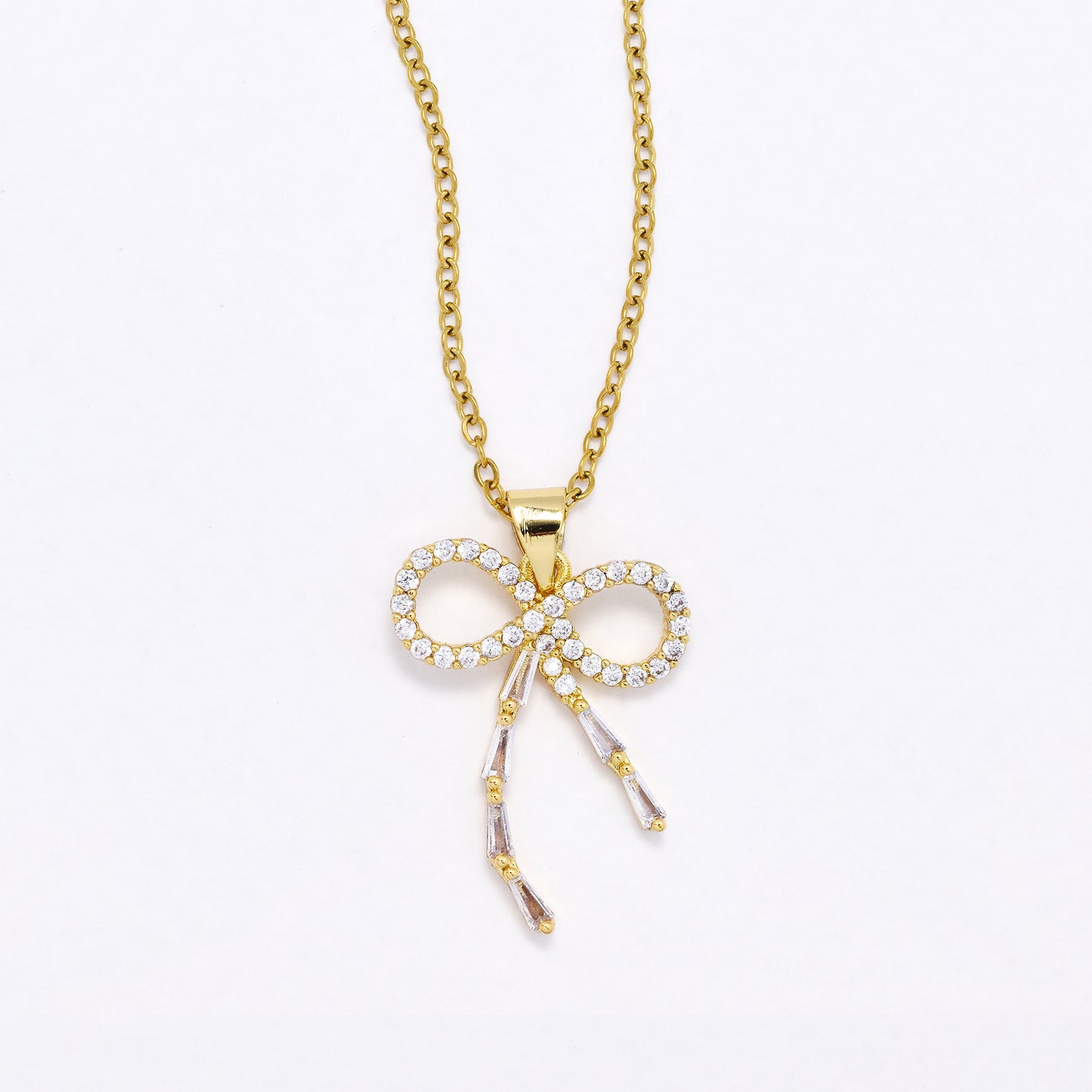 CZYN6229 - Premium brass CZ Bow Necklace