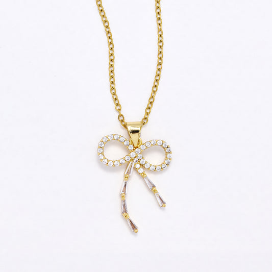 CZYN6229 - Premium brass CZ Bow Necklace